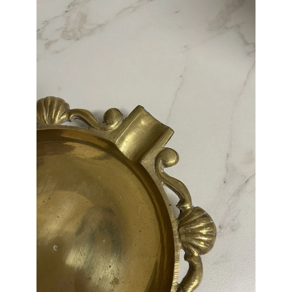 Vintage Heavy Brass Ashtray Cigar Tray Shell Design India‎ 7.5